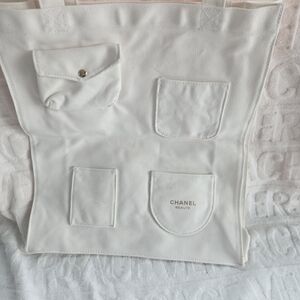 Chanel White Canvas Tote Bag